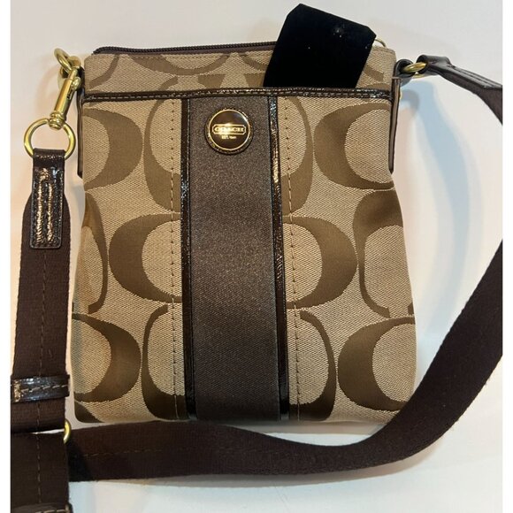 Coach Signature Jacquard Crossbody Bag With Certificate Of Authenticity Brown Ta - Picture 4 of 11